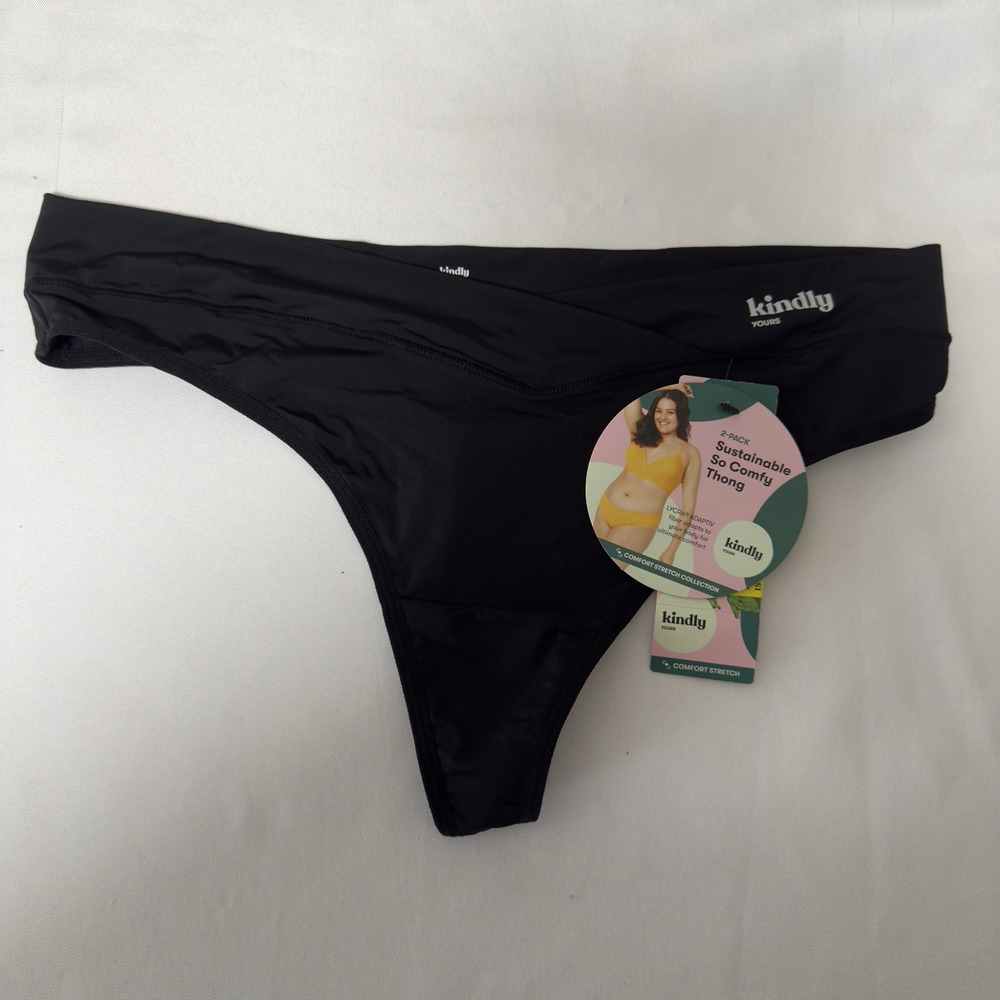 Kindly Yours Crossover Thong Lycra Panties Women's Large (12-14) Black